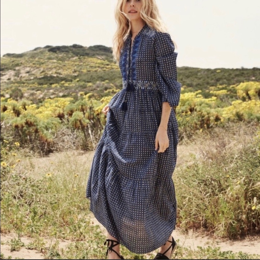 Doen Prem Dress in Navy Block Print